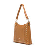 Mala de ombro em pele camel com tachas
