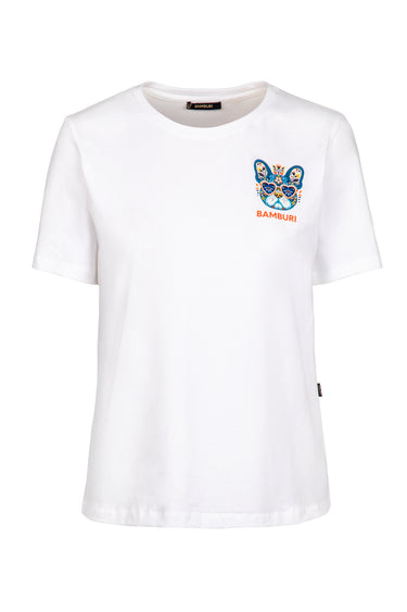 T-Shirt Branca com Estampa Bulldog Francês Summer