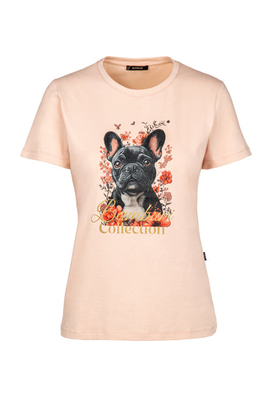 T-Shirt Rosa com Estampa Floral de Bulldog Francês