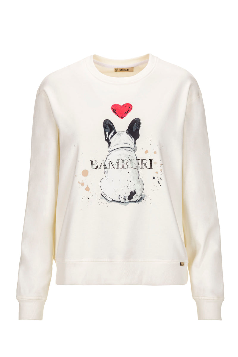 Ecrufarbenes Sweatshirt mit Bulldoggen-Illustration — Ansicht 1