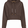 Brown Cropped Hoodie with Logo Drawstrings