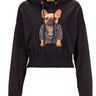Sweatshirt cropped preta com capuz e ilustração de bulldog