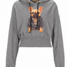 Kurz geschnittener grauer Hoodie mit Bulldoggen-Illustration