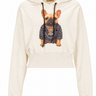 Nude Cropped Hoodie with Bulldog Illustration