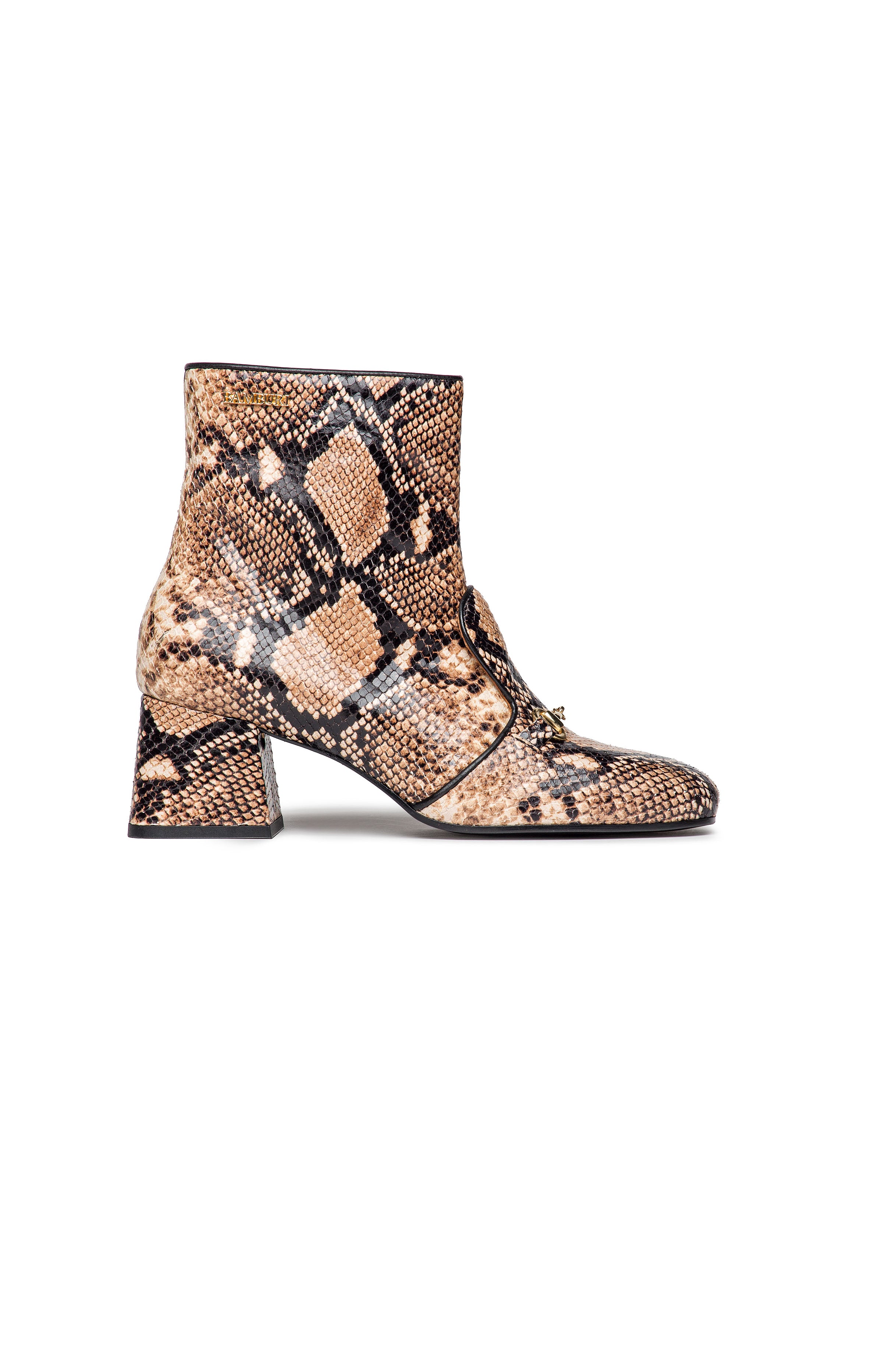 Python-effect leather ankle boots with metal detail – BAMBURI