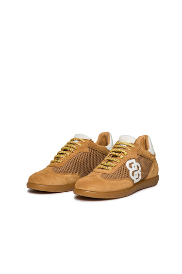 Retro Sapatilhas em mesh e camurça em Honey castanho