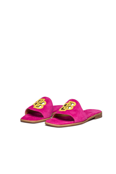 Rosa leather slides com amarelo BB logo