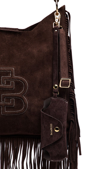 Dark Brown Suede Glasses Case with Leather Strap