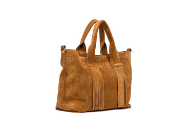 Tote Bag em Camurça Camel com Franjas